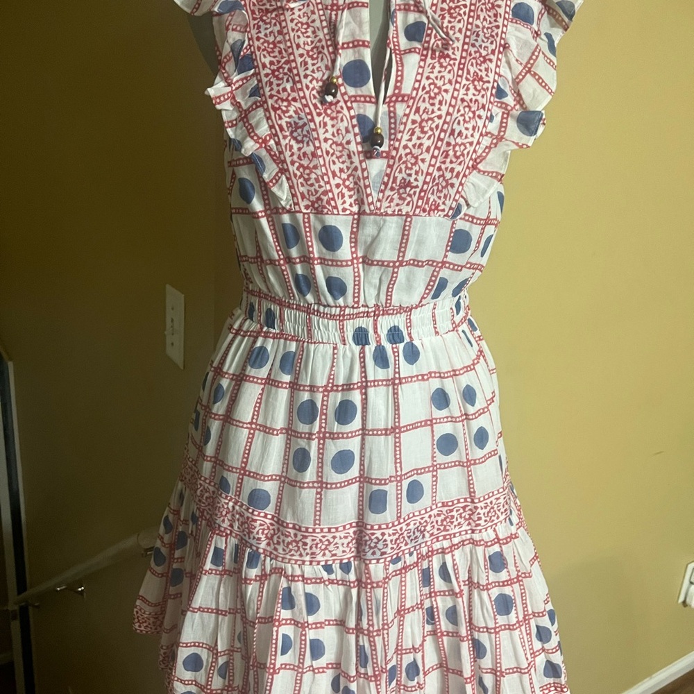 Oliphant Red and Blue Geometric Mini Dress